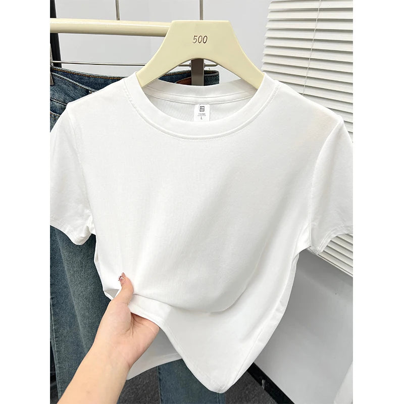 Women's T Shirt Summer 220g Cotton Tops Women Solid Color Blank