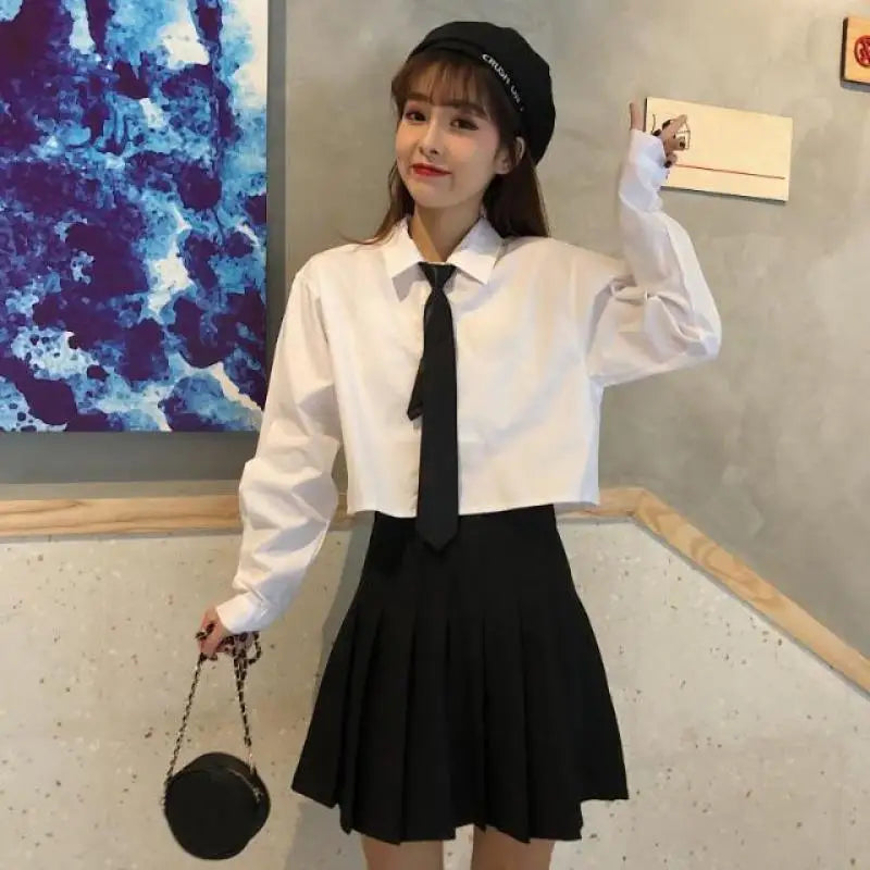 Oversize Cropped White Shirt Women Summer Short Sleeve Polo Neck