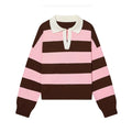 Spring 2026 Women's Polo Neck Knitted Sweater Fashion Stripes Loose