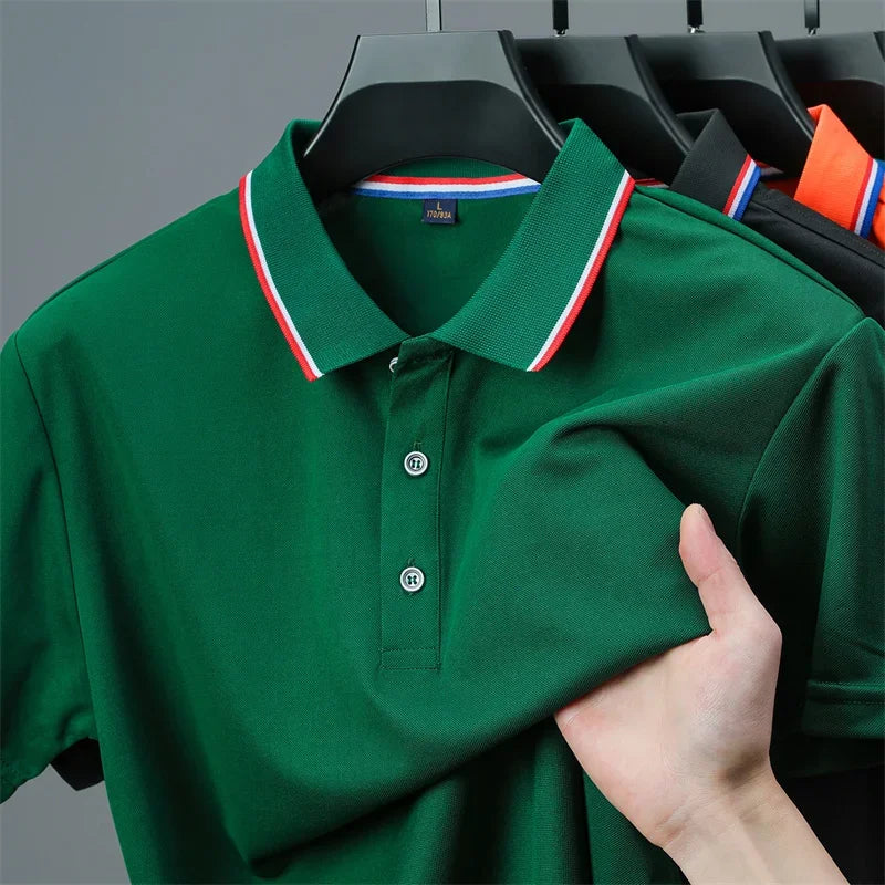 2025 New Men's Casual Solid Color Short Sleeved Polo Shirt Summer
