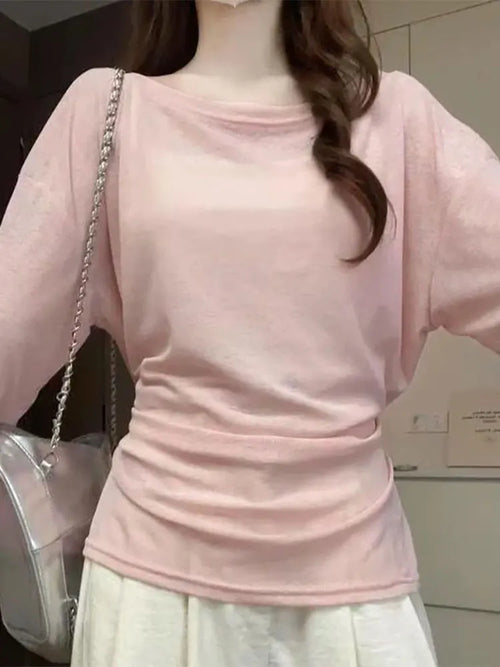 See Through Long Sleeve Oversize T Shirt Women Sexy Back Bandage Off