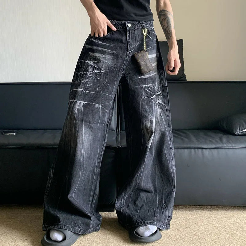 Autumn Winter Korean Vintage Jeans Lightning Pattern Design Men'S
