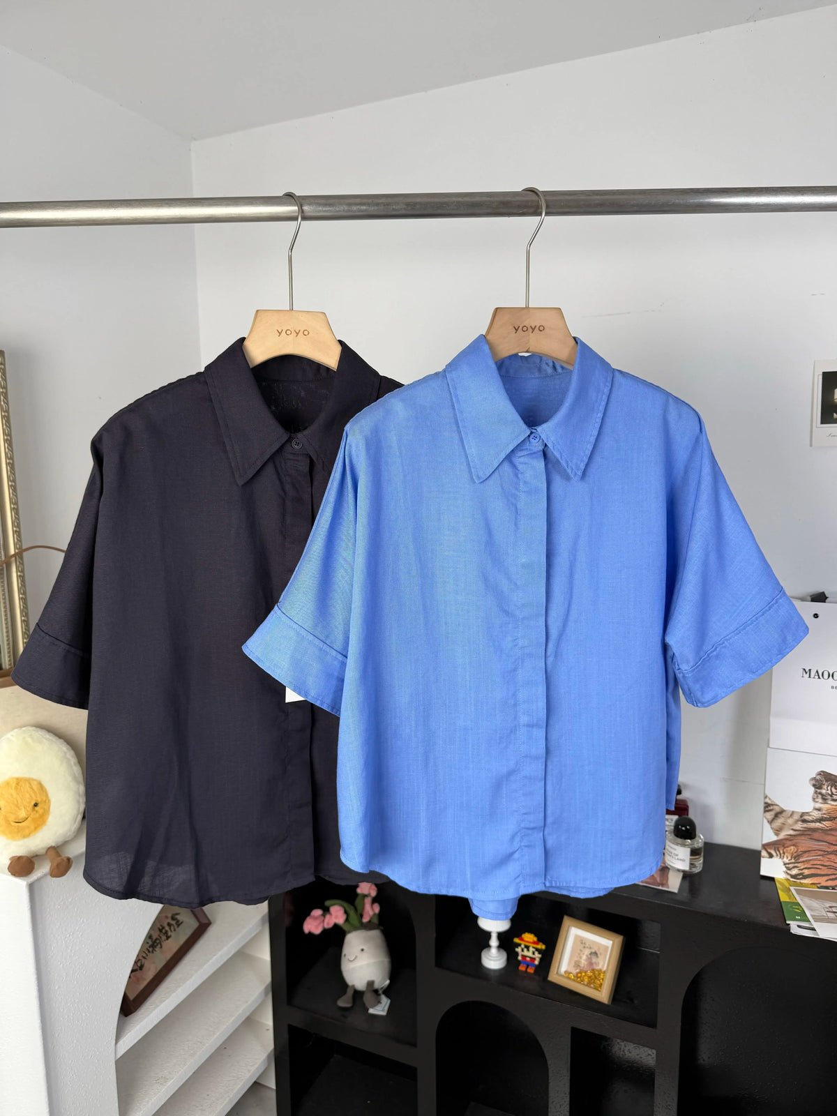 Casual Loose Button Up Short Sleeve Linen Shirt Women Summer Blouse