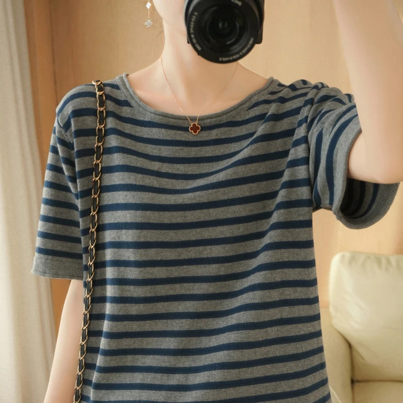 Pure Cotton Round Neck T Shirt For Women Summer Korean Style Loose