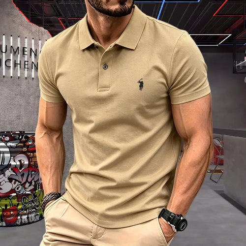 100% pure cotton high-end brand men's short sleeve polo shirt 2026