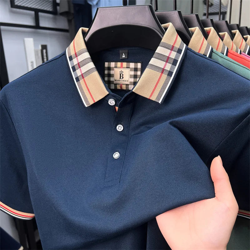 Luxury brand short sleeve polo shirt men's summer silk cotton