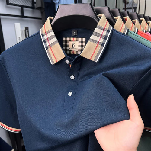 Luxury brand short sleeve polo shirt men's summer silk cotton