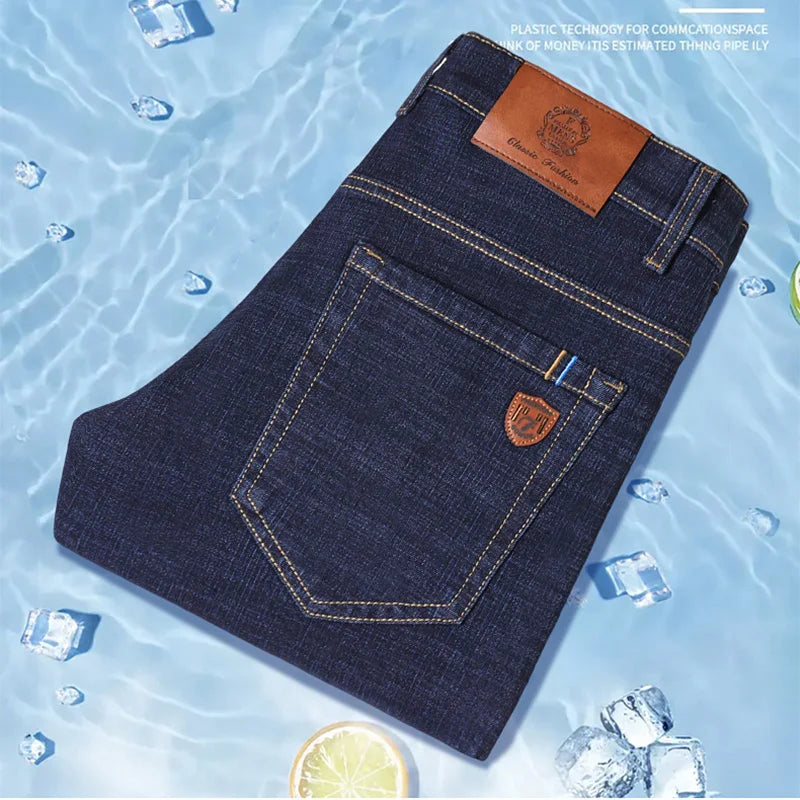 2024 Fashion Men Stretch Loose Straight Jeans Casual Elastic Slim Fit