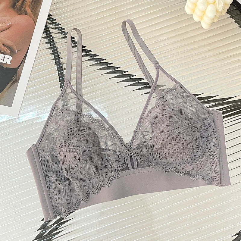 Sexy Lace Crop Top Deep V Backless Camisole Hollow Mesh Bra Female