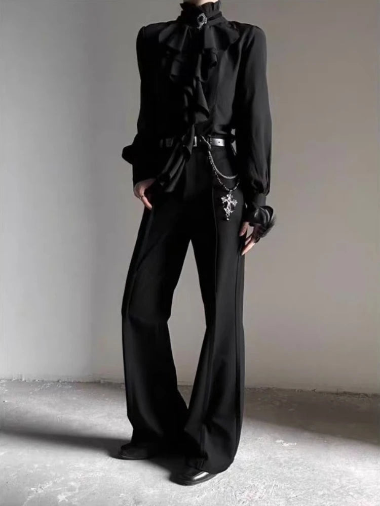 Deeptown White Ruffles Elegant Vintage Women Blouses Black Y2k