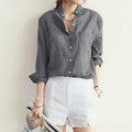 Women Autumn Korean Harjauku Solid Cotton and Linen Blouse Vintage