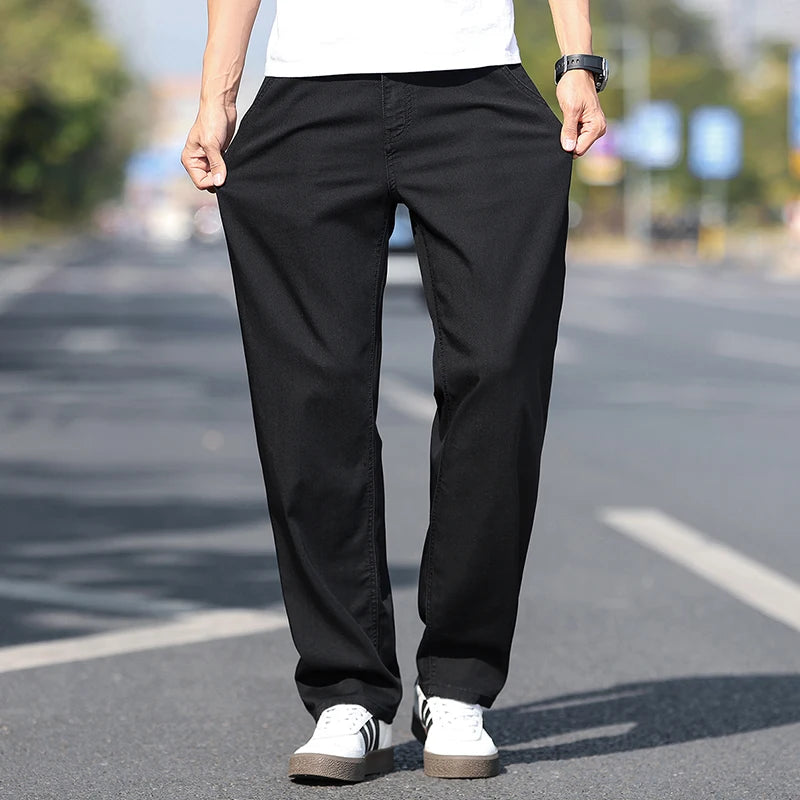 Brand Clothing Summer Thin Lyocell Fabric Black Men's Jeans Loose