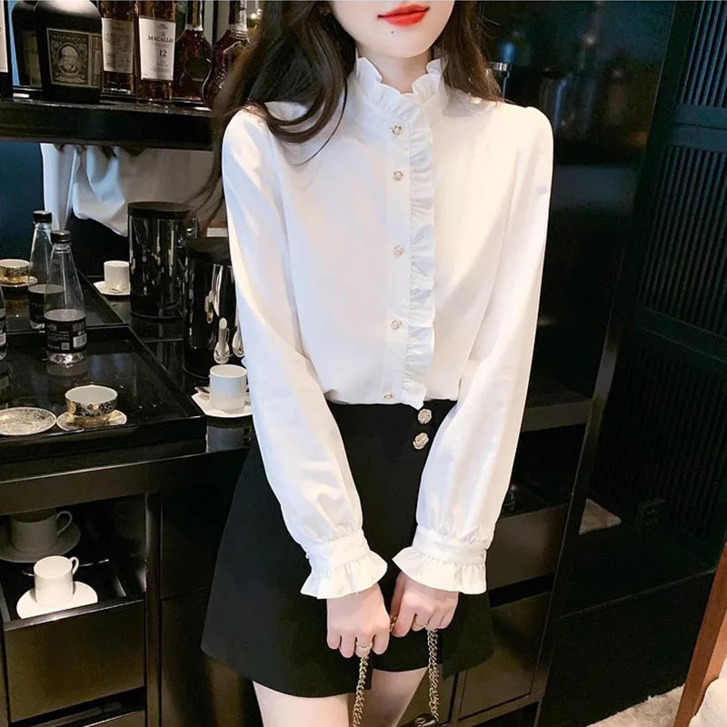1pcs Woman Spring Autumn French Style Elegant Shirts Lady Fashion