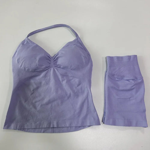 2 Pieces Sports Set Women Backless Tank Tops High Waist Scrunch