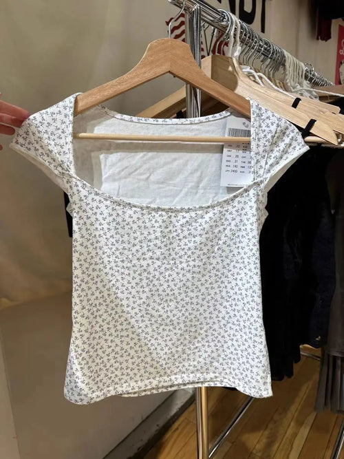 Dot Sleeveless Black Slim T-shirt Woman Summer Sexy Square Collar