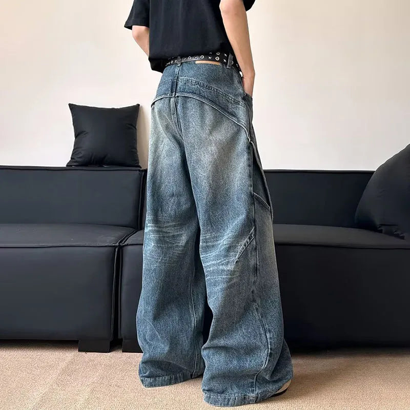 Korean Retro Jeans Men'S Curved Knife Pants Design Sense Vintage