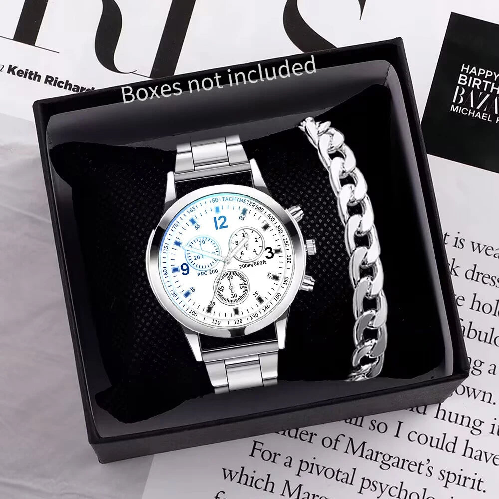 1/2PCS Men Business Watches Fashion Men's Steel Band Quartz Watch with