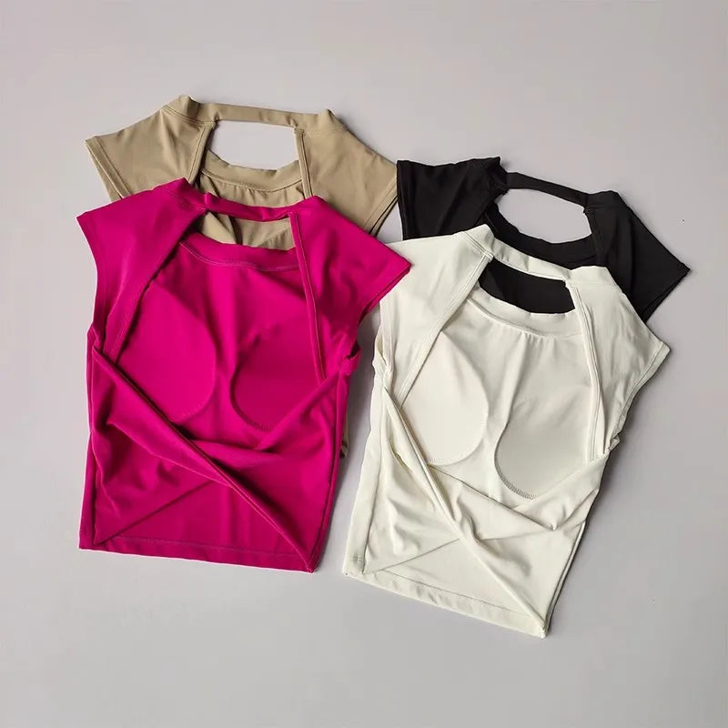 Sexy Short Backless Fixed Chest Pad Sports T-shirt Vest Women's Tight