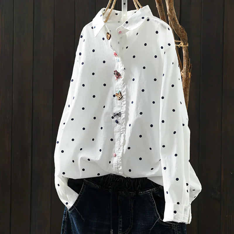 2026 Korean style clothes women spring cotton white polka dot print
