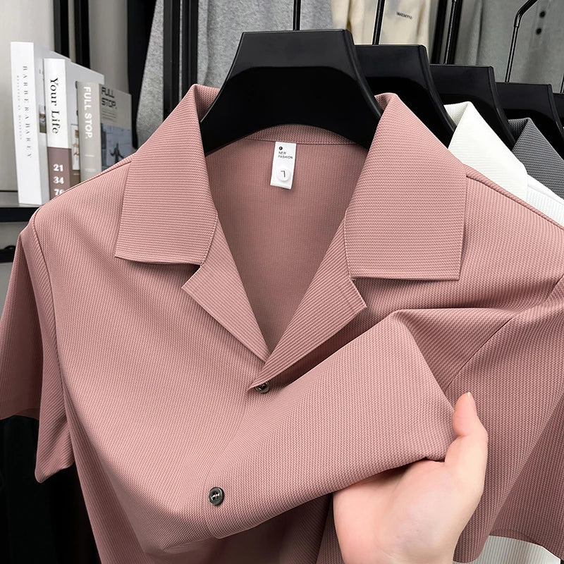High quality ice silk short sleeve shirt men fashion luxury summer