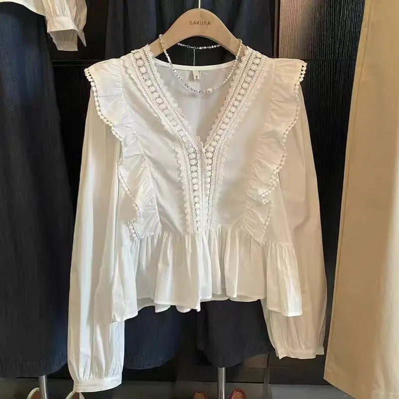 Shirts for Women Autumn 2025 New Ruffled Wrap Irregular Long Sleeve