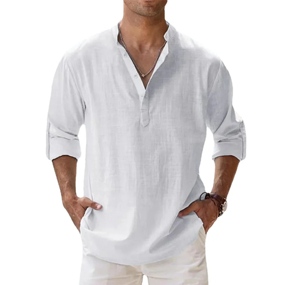 New Cotton Linen Shirts for Men Casual Shirts Lightweight Long Sleeve