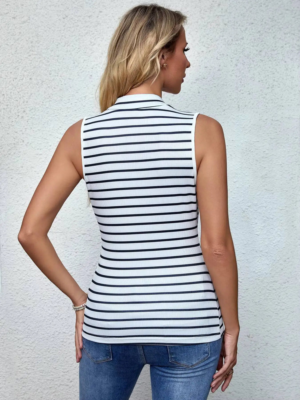 Women's Sleeveless Camisole Striped V Neck Tank Top Ribbed Fitted