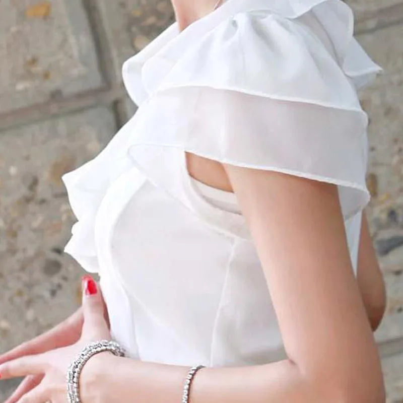 1pcs Woman Summer Korean Ruffled Shirt Lady Chiffon Lotus Leaf Sleeves