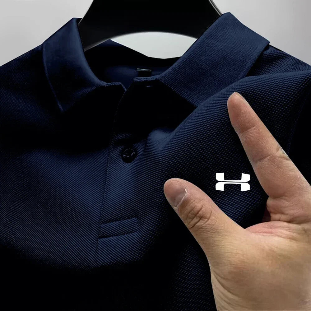 Men's Summer High-End Printed Golf Polo Shirt with Collar, Solid