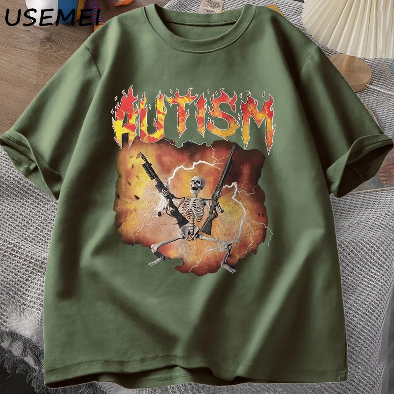 Autistic Funny Skeleton T-Shirt Men Women Autism Meme Graphic T Shirts