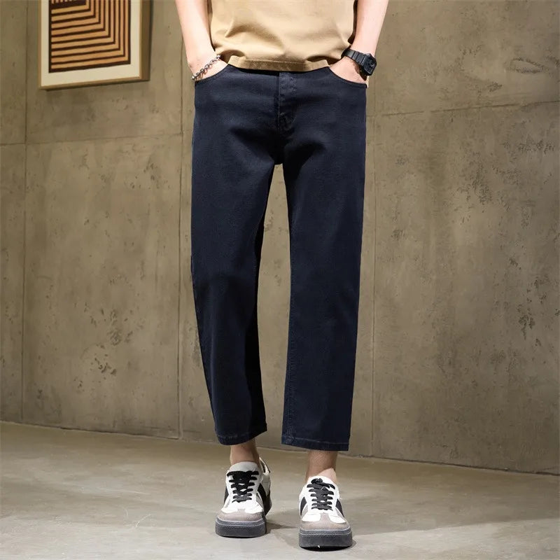 Men's American Vintage Cropped Denim Pants 2026 New Stretch Straight