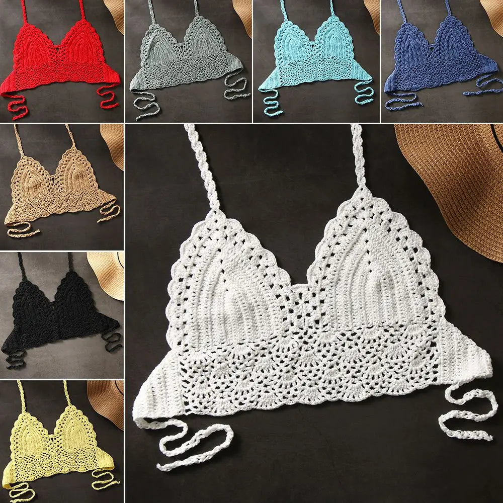 Women Summer Sexy Bikini Crochet Crop Top Boho Beach Camisoles Knit