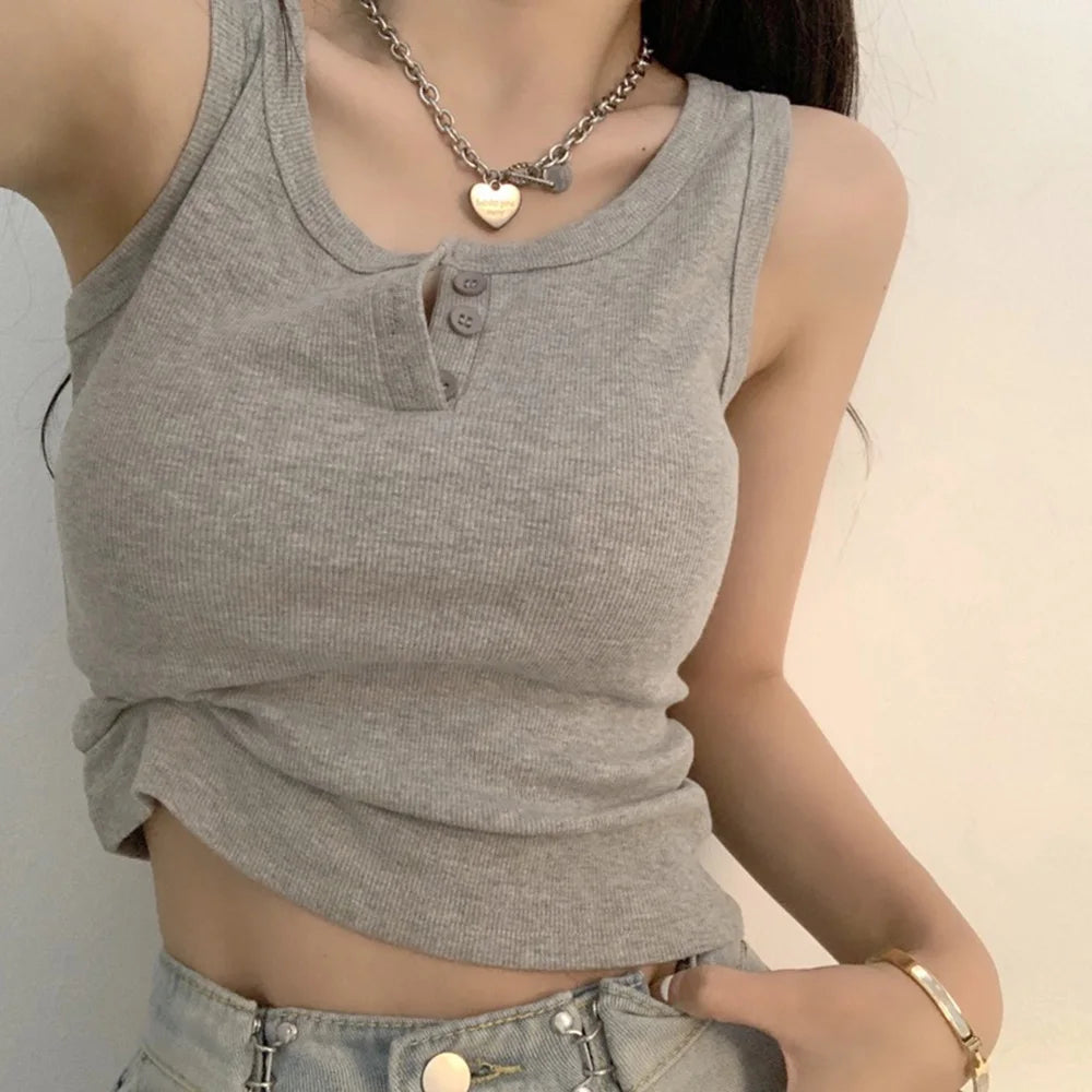 Tank Top for Women Ribbed Button Down Sleeveless Blouse Solid Color