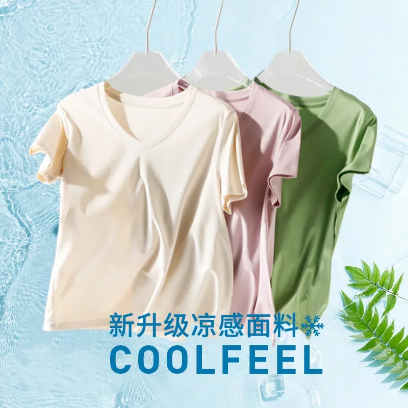 High-end New 10% Silk & Mercerized Cotton Women T-shirt Luxury Tee