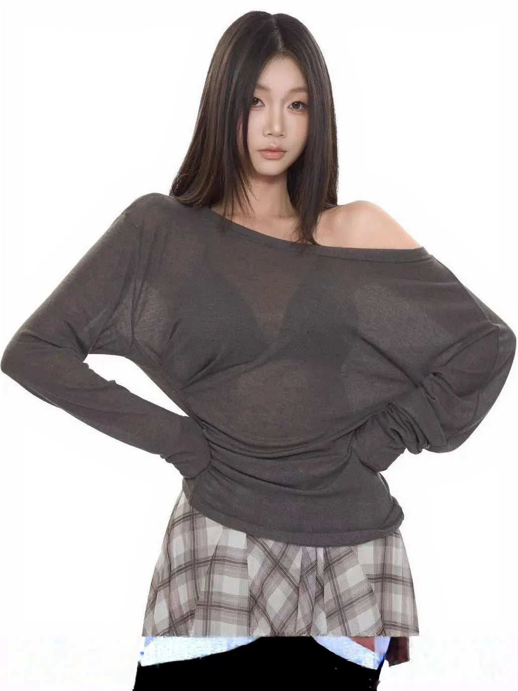Sexy Thin See Through Long sleeve Oversize T shirt Women Bandage Off