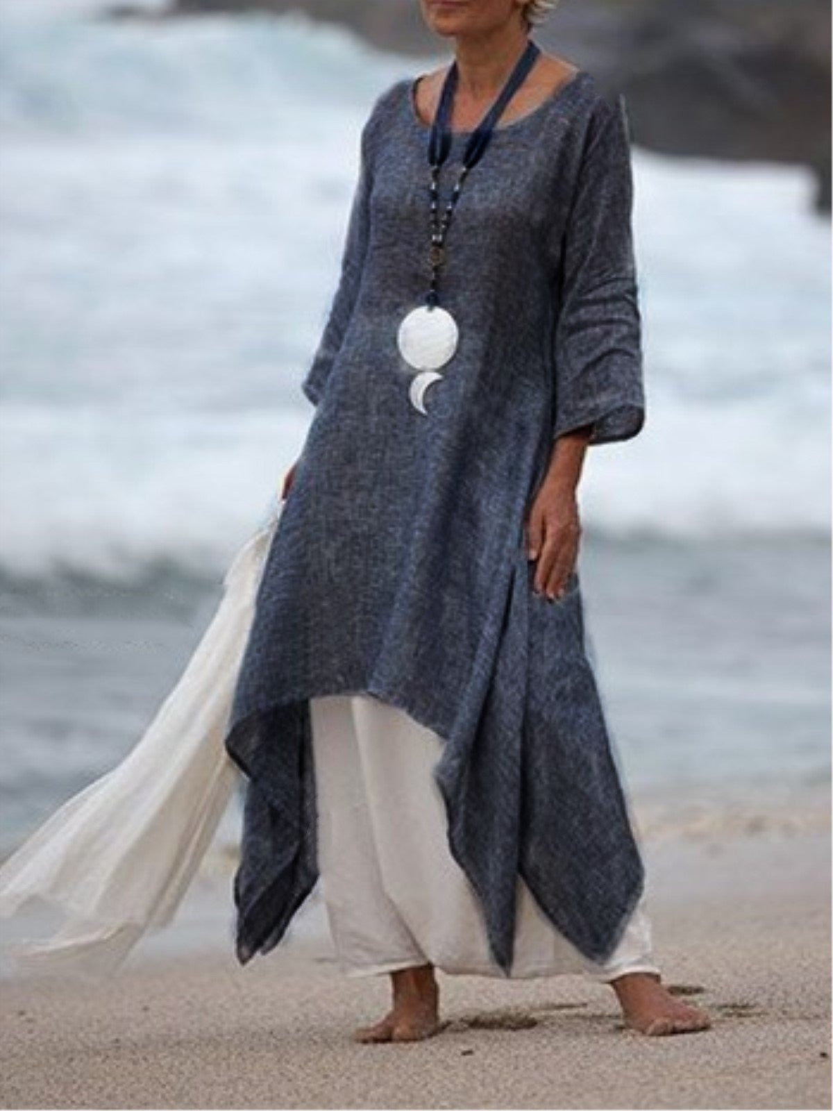 Women Fashion Irregular Leisure Loose Fitting Linen Shirt Tunic