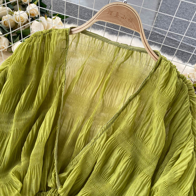Women Sexy Chiffon Short Blouse Female See Through Super Long Sleeve