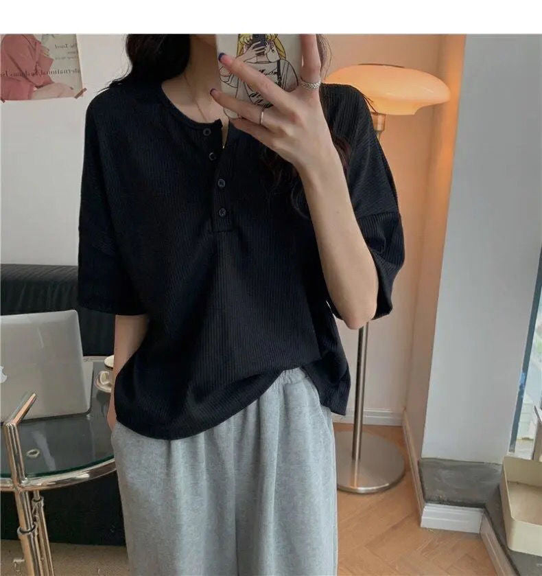 Yasuk Spring Summer Fashion Solid Casual T-shirts Loose Pullover