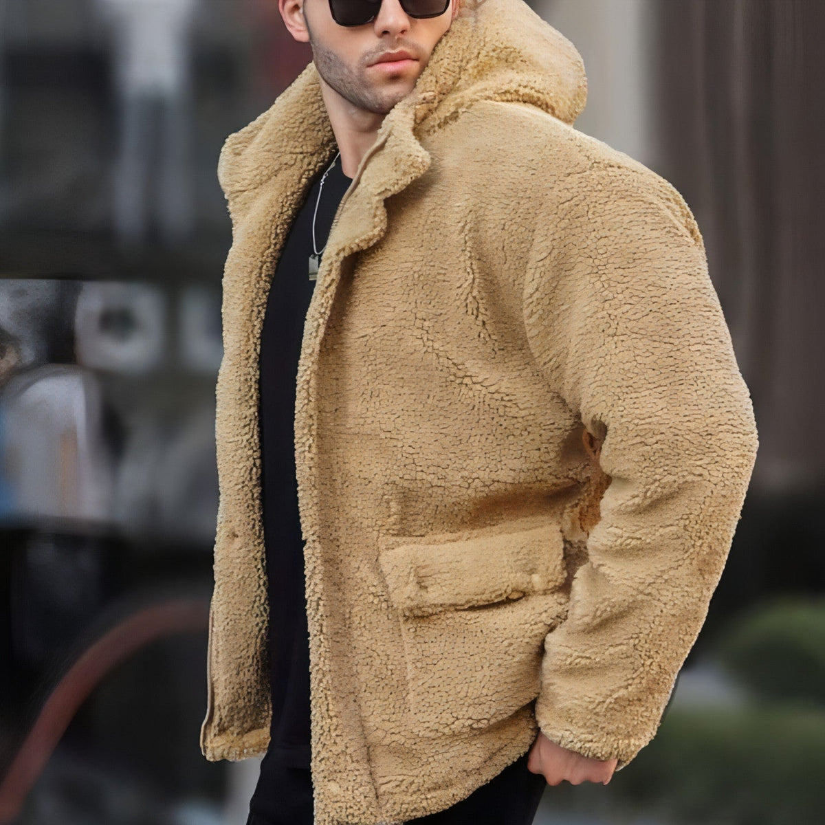 Autumn And Winter Men's Hooded Solid Color Coat Jacket Polar Fleece
