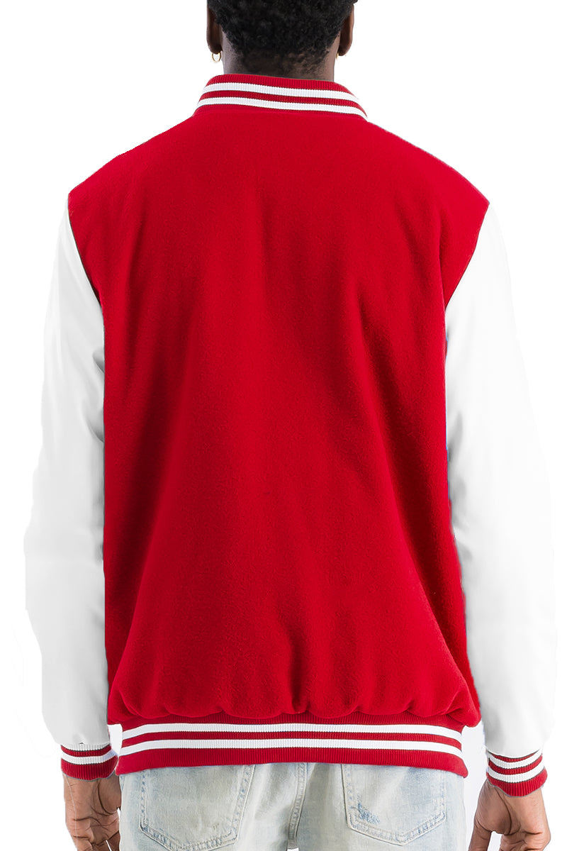 Melton Varsity Letterman Jacket Faux Red White Team Jacket BJ222