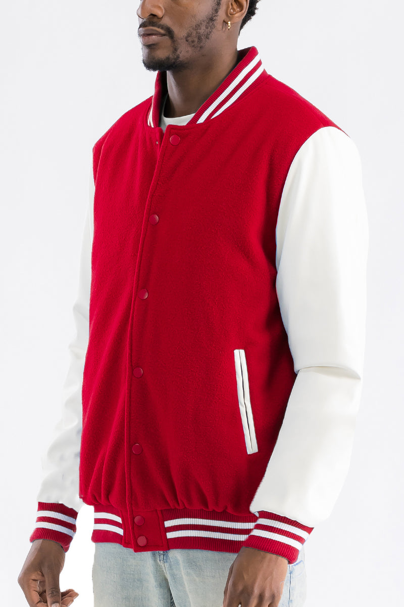 Melton Varsity Letterman Jacket Faux Red White Team Jacket BJ222
